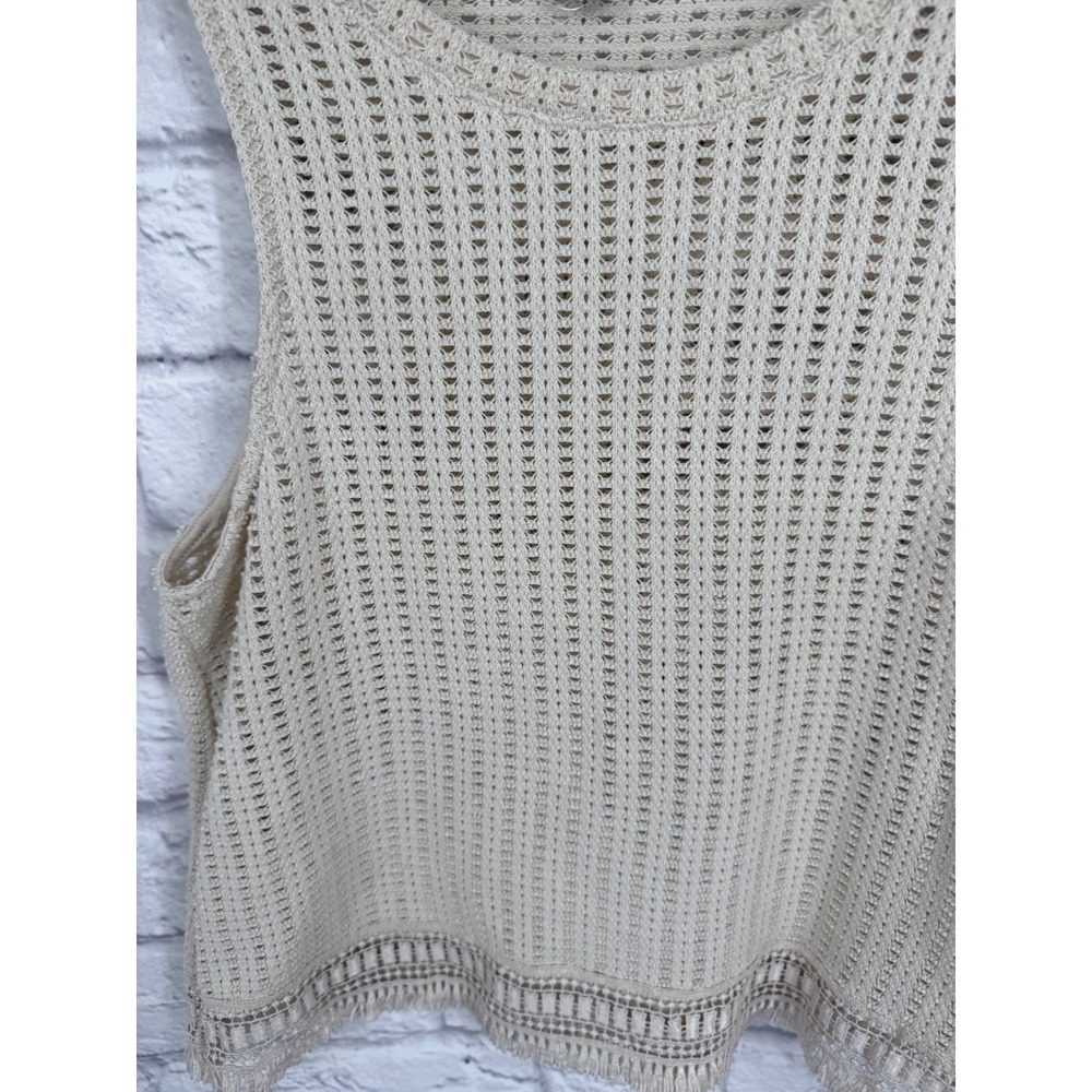 Old Navy Cream Open Knit Crochet Tank Top Boho Festival Beach Cover Up Women's S - Picture 4 of 9